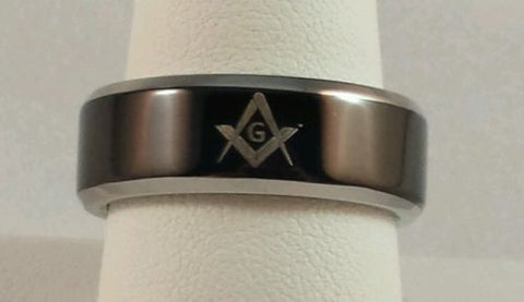 Freemason Stainless Steel Black and Silver Ring