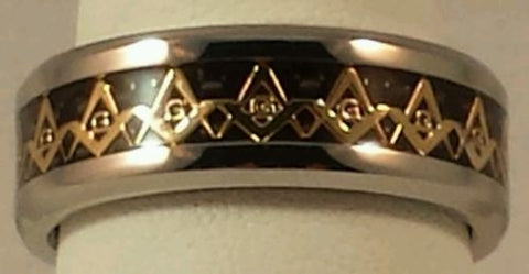 Freemason Circle of Light Ring with Gold Square and Compass