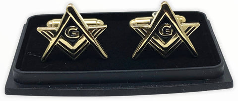 Freemason Square & Compass Cufflinks in Gold Tone with Black