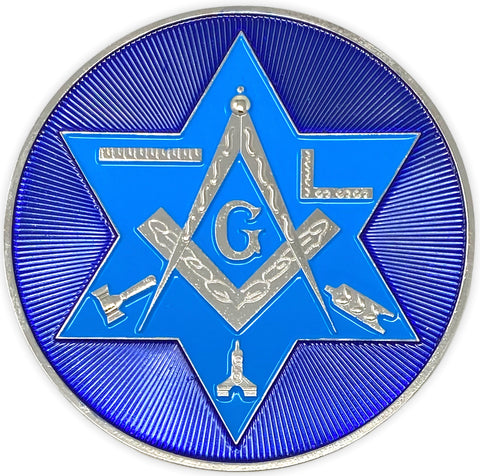 Freemason Blue and Silver Car Emblem with Working Tools