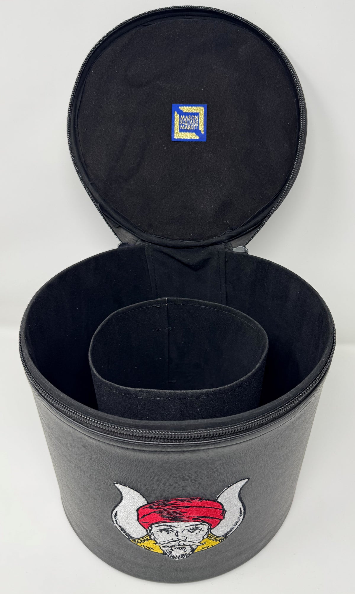 Grotto Fez Hat Case – Black Hard Shell with Embroidered Mokanna Emblem, open