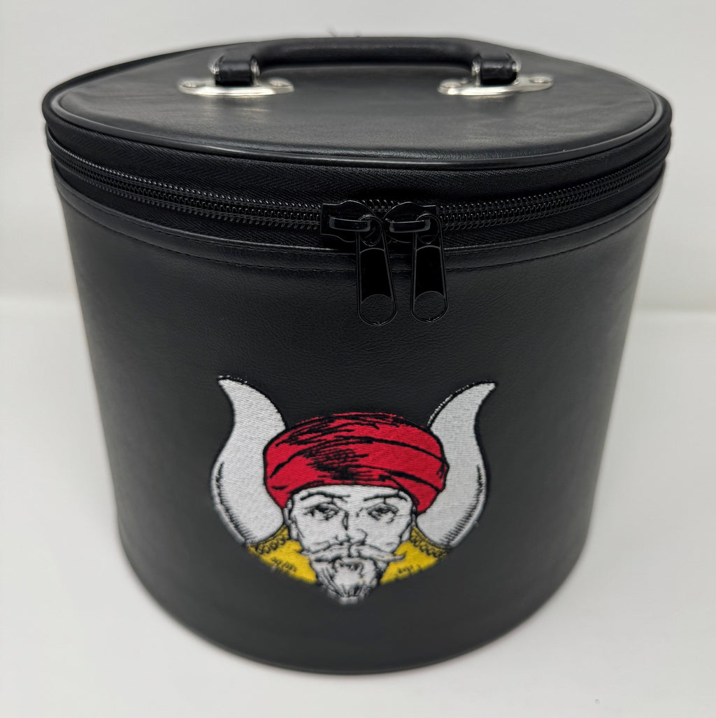 Grotto Fez Hat Case – Black Hard Shell with Embroidered Mokanna Emblem, side view