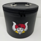 Grotto Fez Hat Case – Black Hard Shell with Embroidered Mokanna Emblem, side view