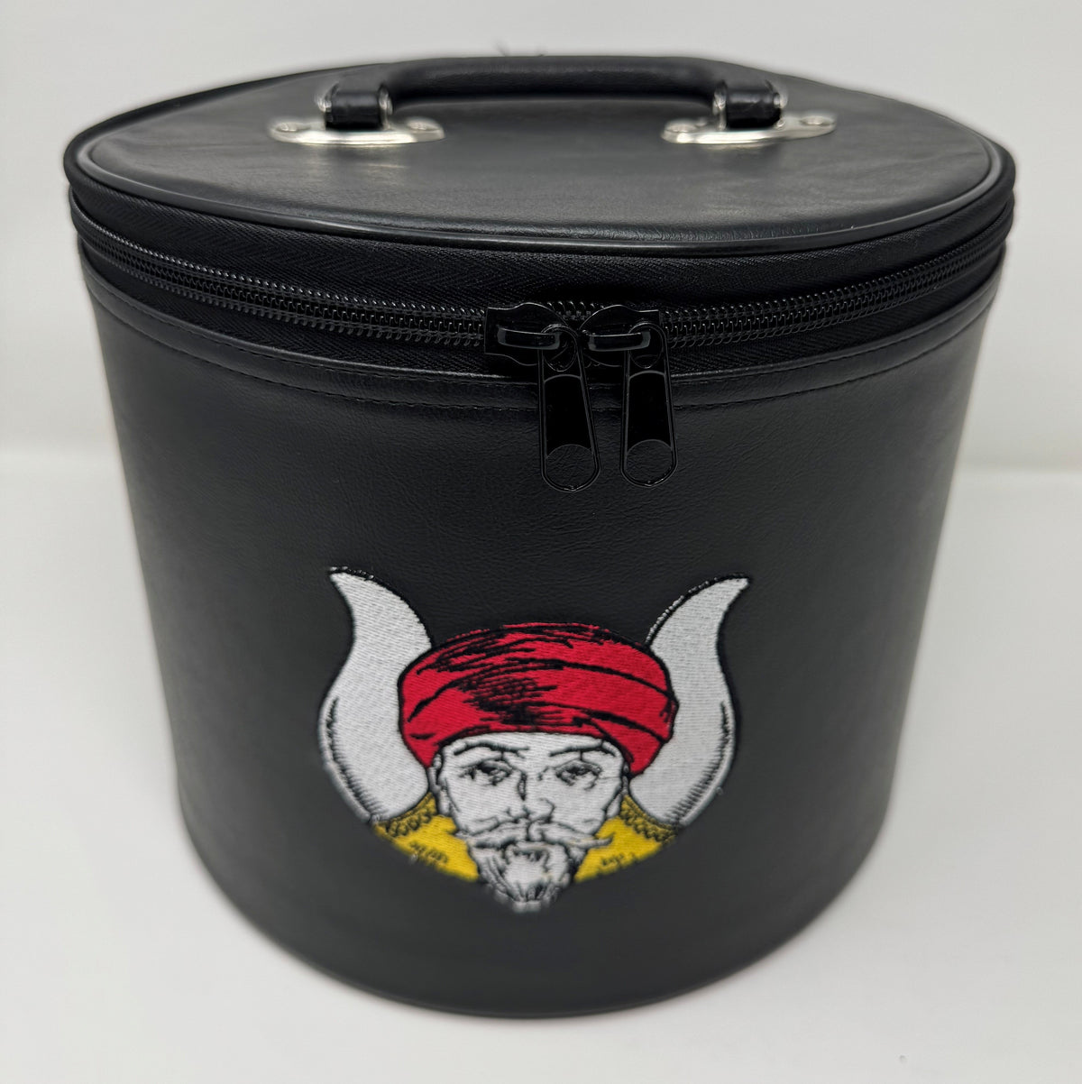 Grotto Fez Hat Case – Black Hard Shell with Embroidered Mokanna Emblem, side view