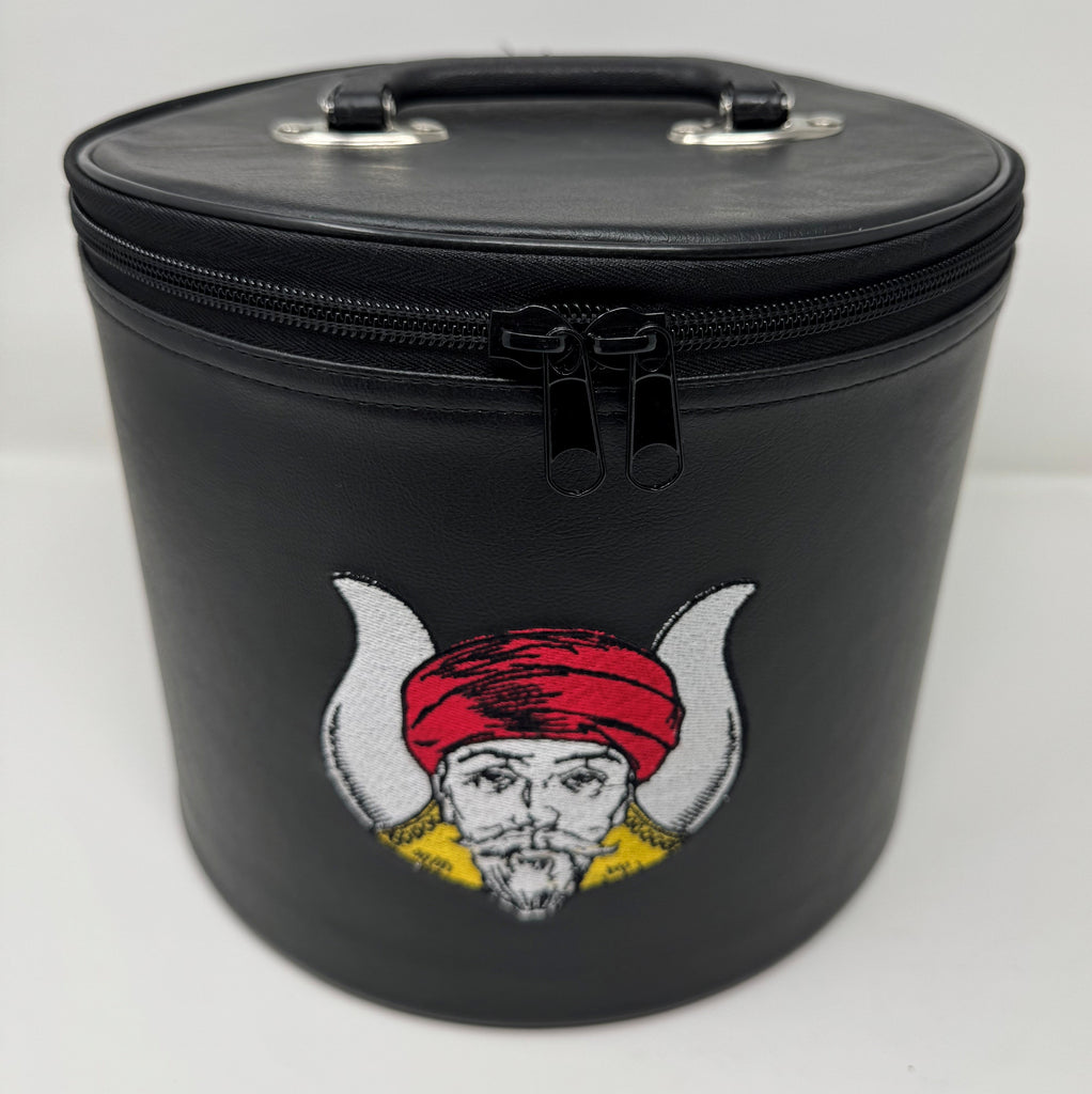 Masonic Shriner Fez Case Black Colour Imitation Leather Hand Embroidered Shriner Emblem With Rhinestone Work - UK Masonic Shriner Fez Case Black Colour Imitation Leather Hand Embroidered Shriner Emblem With Rhinestone Work - UK
