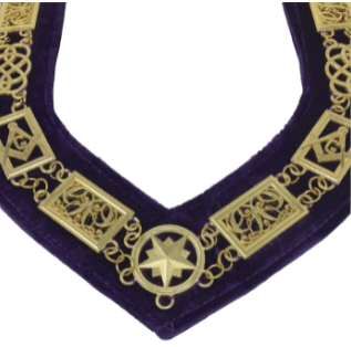Masonic Grand Lodge Officer Collar Gold Tone with Purple Backing, close-up of the collar chain
