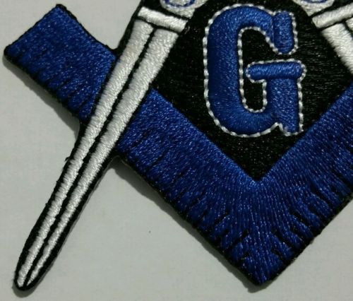 Masonic Blue and White Iron on Patch, close-up of the stitching