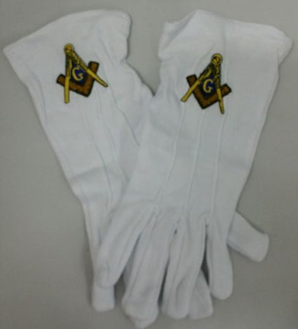 MASONIC FREEMASONS SQUARE AND COMPASS EMBROIDERED DRESS GLOVES