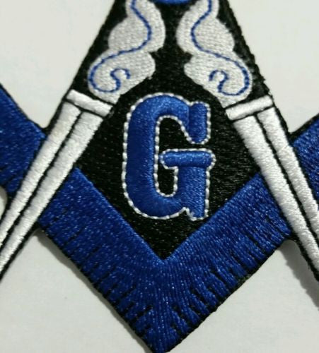 Masonic Blue and White Iron on Patch, close-up of the stitching