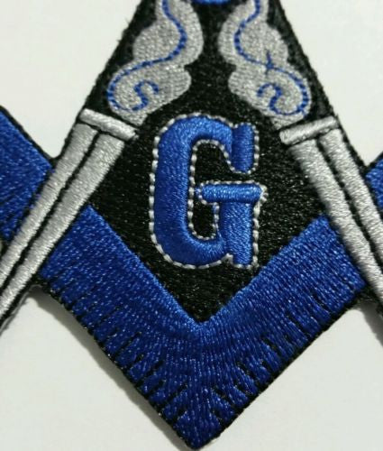 Masonic Blue and Grey Iron on Patch, close-up of the stitching