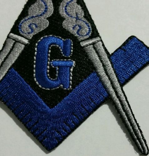 Masonic Blue and Grey Iron on Patch, close-up of the stitching