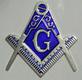Masonic cut-out car emblem in silver and blue