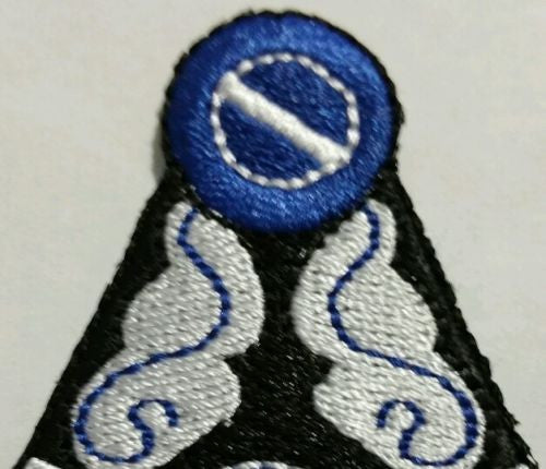Masonic Blue and White Iron on Patch, close-up of the stitching