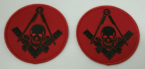 Masonic Red and Black with skull Iron on Patch Two Pack