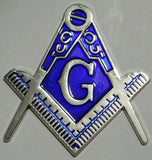 Masonic cut-out car emblem in silver and blue