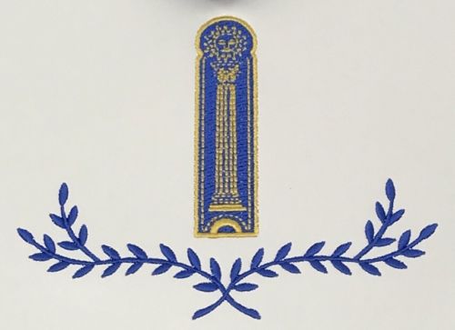 Junior Warden Officer Apron, close-up of the embroidered emblem