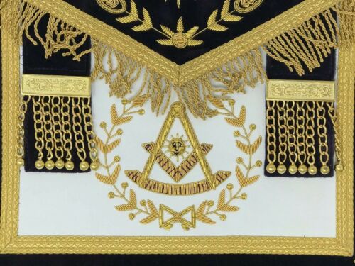 Past Master Dark Purple and Gold Apron, close-up of the embroidery