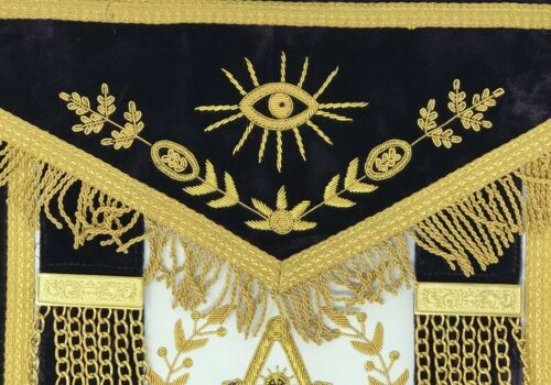 Past Master Dark Purple and Gold Apron, close-up of the embroidery