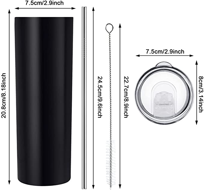Freemason Stainless Steel Slim 20 oz Tumbler, dimensions diagram