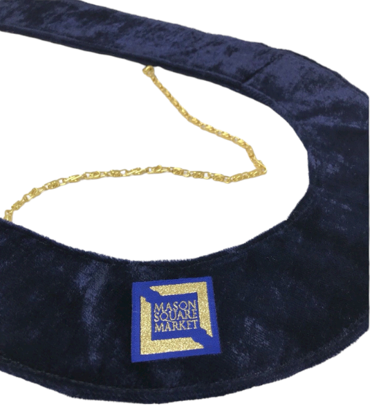 Freemason Blue Lodge Gold Tone Officer Collar with Dark Blue Backing, close-up of the back of the collar