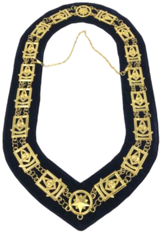 Freemason Blue Lodge Past Master Officer Collar Gold Tone w/ Dark Blue Backing