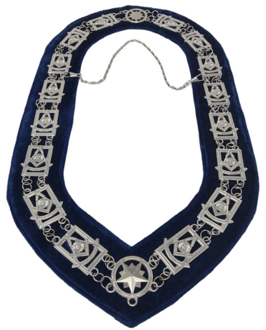 Freemason Blue Lodge Past Master Collar Silver Tone with Blue Backing