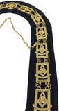 Freemason Blue Lodge Past Master Officer Collar Gold Tone w/ Dark Blue Backing