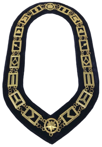 Freemason Blue Lodge Gold Tone Officer Collar with Dark Blue Backing