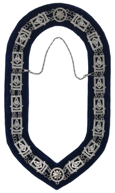 Freemason Blue Lodge Past Master Collar Silver Tone with Blue Backing, alternate view
