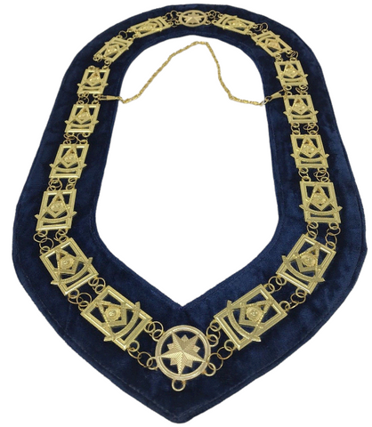 Freemason Blue Lodge Past Master Collar Gold Tone with Blue Backing