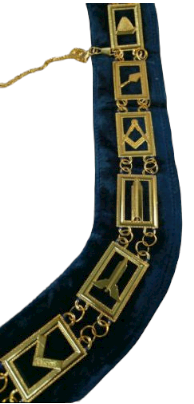 Freemason Blue Lodge Officer Collar Gold Tone with Blue Backing, close-up of the collar chain