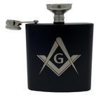 Masonic Square and Compass 6 oz Flask, with cap open