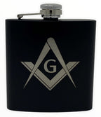 Masonic Square and Compass 6 oz Flask, angled view