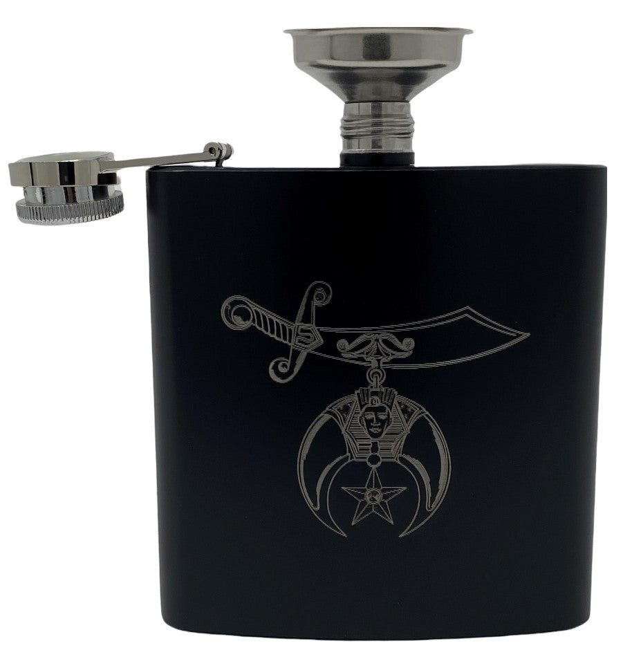Shriner 6 oz Flask, with cap open