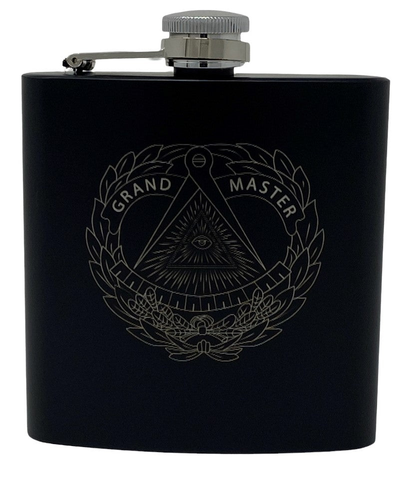 Grand Master 6 oz Flask, angled view