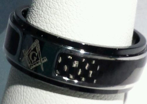 Freemason Ring with Carbon Fiber Inlay