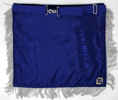 Past Master Blue and silver Apron, back view