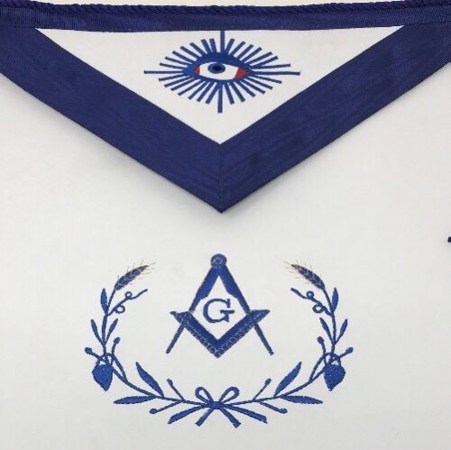 Master Mason Apron with Rope & Tassel, close-up of the embroidered emblem