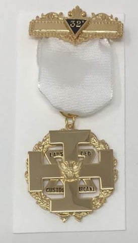 Scottish Rite Commander In Chief Wings Up Jewel in Gold Tone with White Ribbon