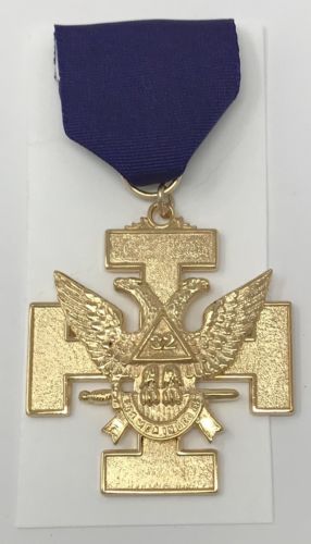 Scottish Rite Ribbon Scottish Rite 32nd Degree Wings Up Jewel in Gold Tone with Purple Ribb ...