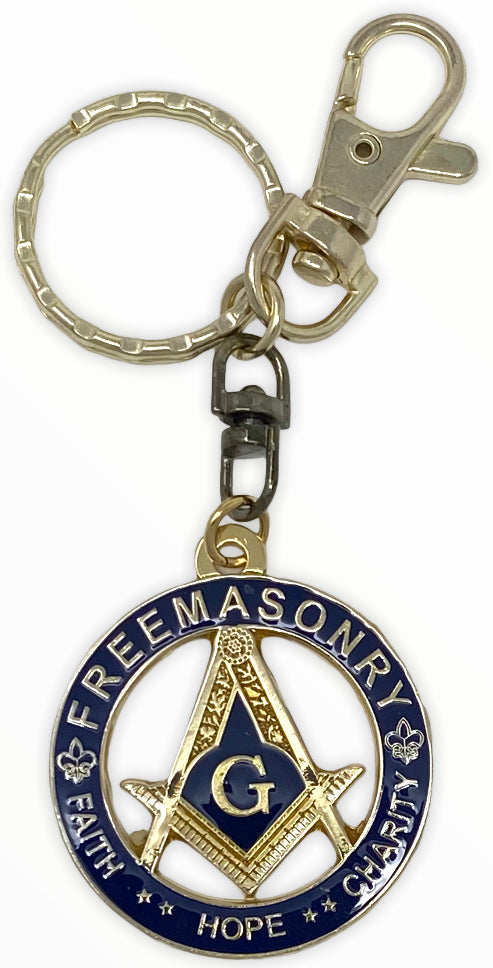 Freemason Faith, Hope, Charity Key Chain in Blue & Gold