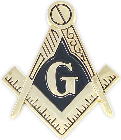 Freemason Square and Compass Car Emblem Gold & Black Tone