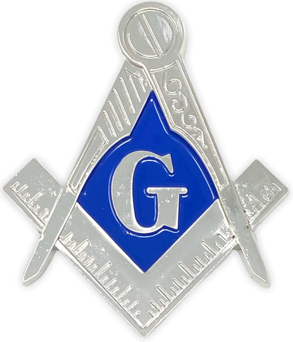 Freemason Square and Compass Car Emblem Silver & Blue Tone