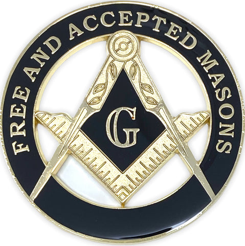 Freemason Free and Aceepted Masons Cut Out Car Emblem in Black and Gold