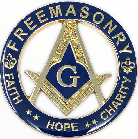 Freemason Faith, Hope, Charity Cut Out Car Emblem in Blue & Gold