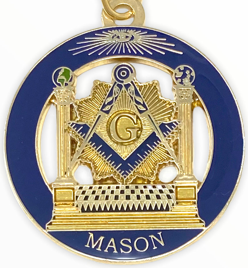Freemason Pillars and Mosaic Pavement Keychain, close-up of the emblem