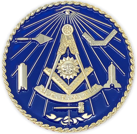 Past Master Car Emblem in Blue and Gold Tone