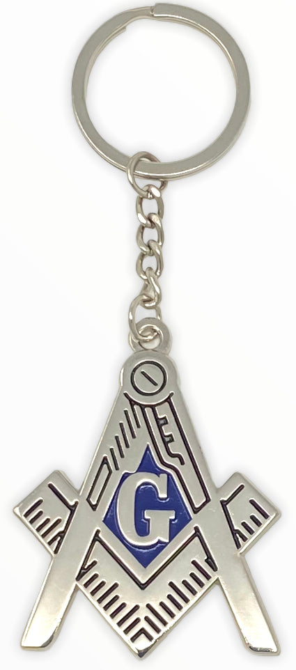 Masonic Square and Compass Key Chain In Silver Tone