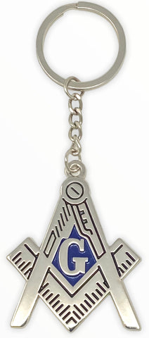 New Freemason Masonic Square and Compass Key Chain In Silver Tone