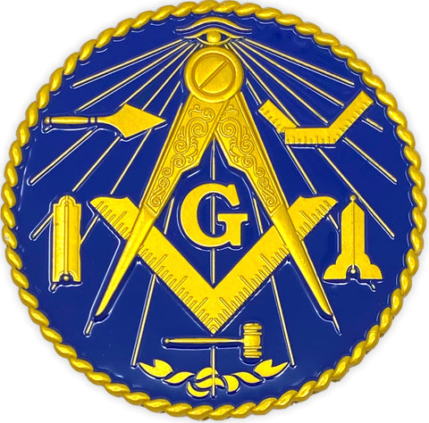 Masonic Working Tools Car Emblem with Dark Blue background